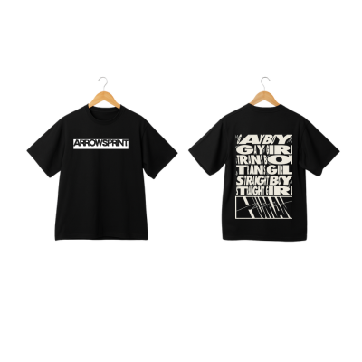 Black Oversized Printed Tee for Boys